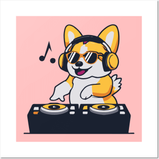 Cute Corgi plays Dj Music Funny Dog kawaii Posters and Art